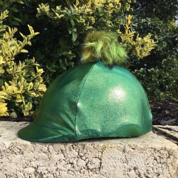 Helmet Cover Fern Green Metallic with jewel pom pom