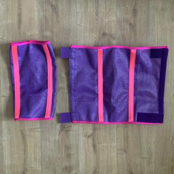 set-of-two-purple-and-pink-buglegs-uv-fly-boots-sun-protection-for-horses-legs-buggez-bugeyes