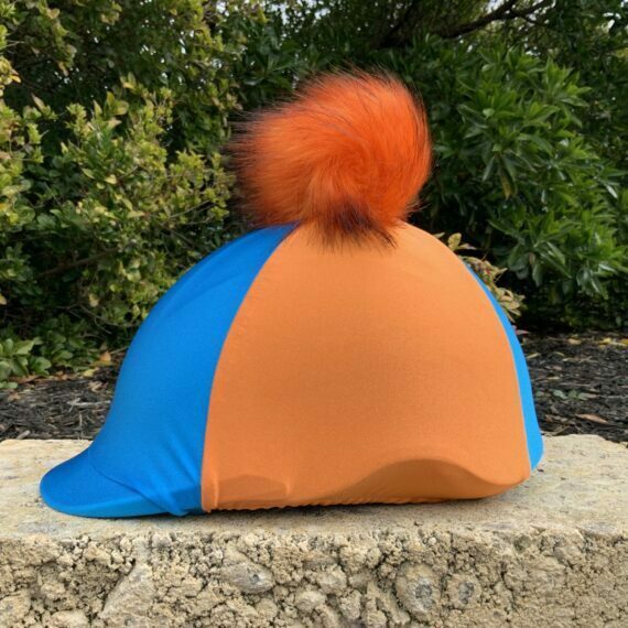 Helmet Cover Turquoise & Orange with orange Pom pom