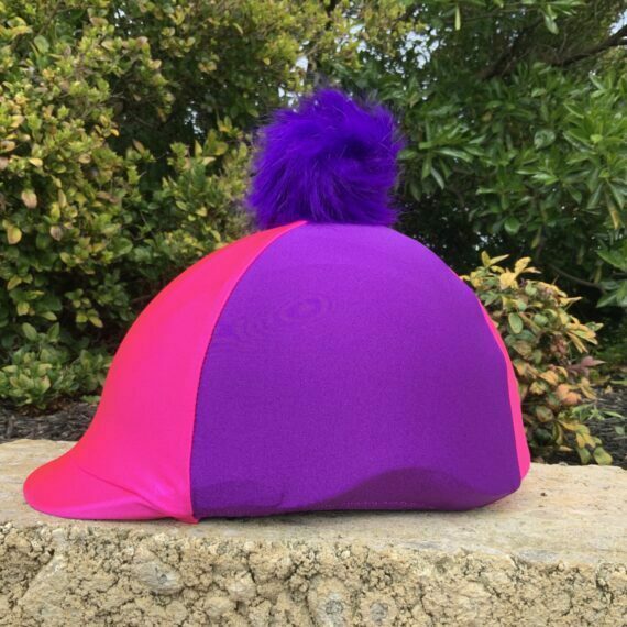 Helmet Cover Pink & Purple with purple pom pom