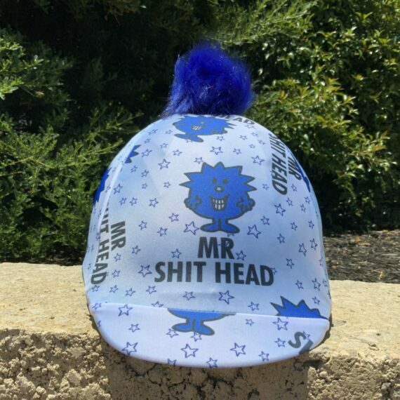 Helmet Cover Mr Sh*t Head with blue pom pom