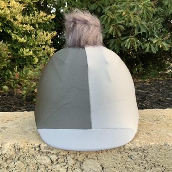 dark grey-light-grey-horse-riding-helmet-cover-with-buggez-bugeyes