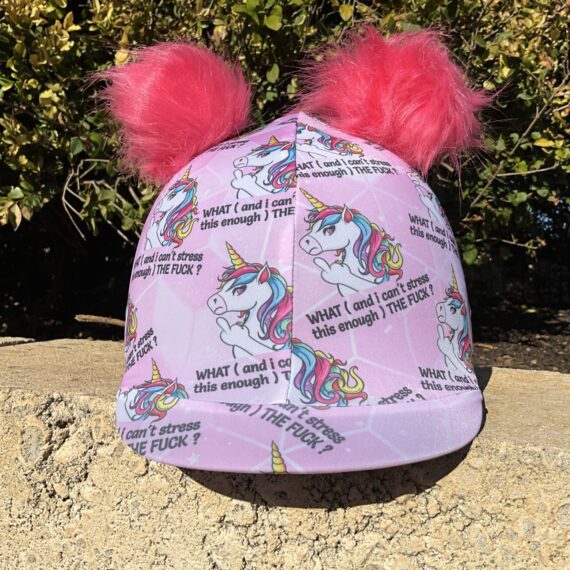 pink-wtf-what-the-f-ck-with-double-pom-poms-horse-riding-helmet-cover-buggez-bugeyes