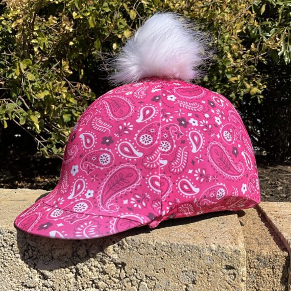 Helmet Cover Pink Paisley with detachable snow pom pom