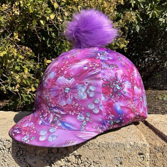 Helmet Cover Mauve Boho with detachable violet pom pom