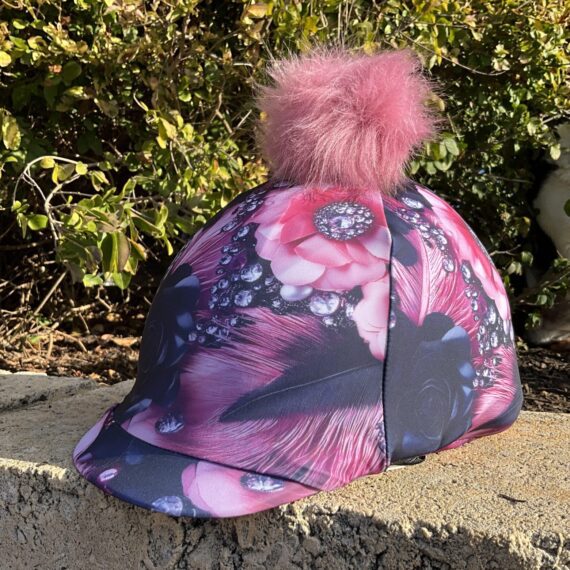 Helmet Cover Pink Boho with detachable dusty pink pom pom