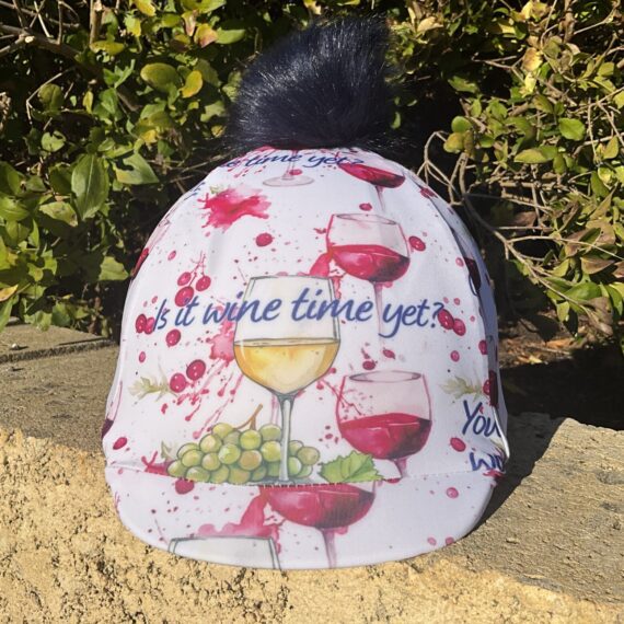 Helmet Cover Is It Wine Time Yet with detachable navy pom pom