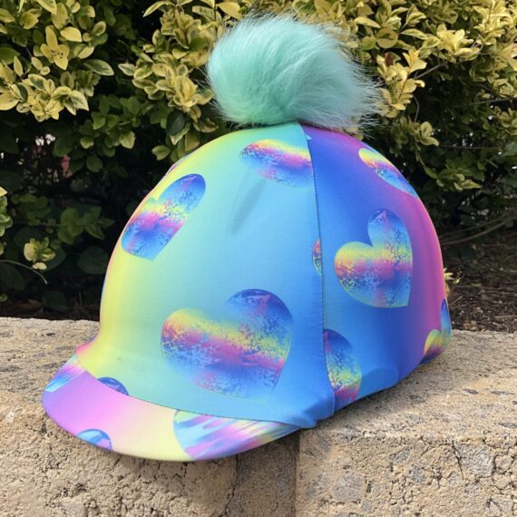 Helmet Cover Ombre Hearts with detachable spearmint pom pom