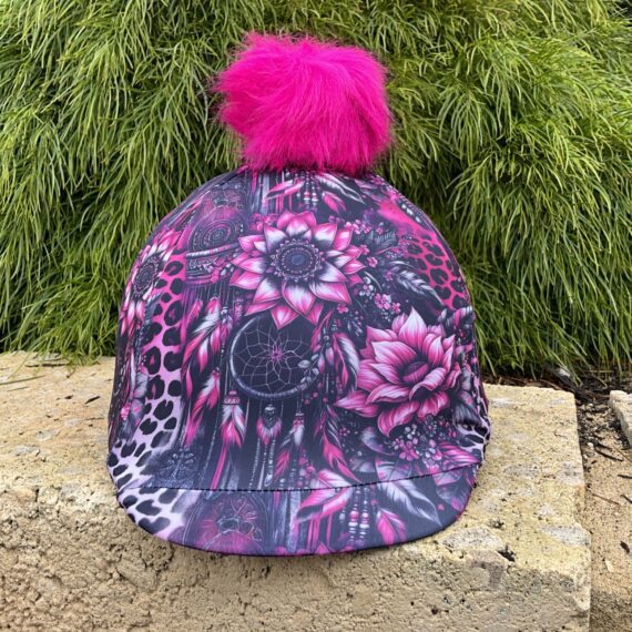 Helmet Cover Pink Dreamer with pink detachable pom pom