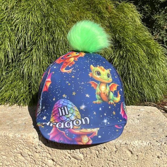Helmet Cover Lil Dragon with lime detachable pom pom