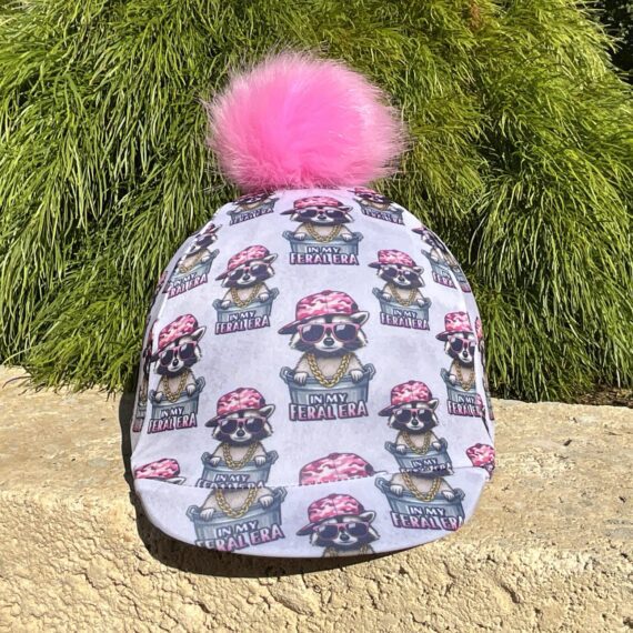 Helmet Cover In My Feral Era with pink detachable pom pom