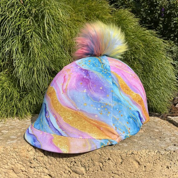 Helmet Cover Tranquility with detachable rainbow pom pom